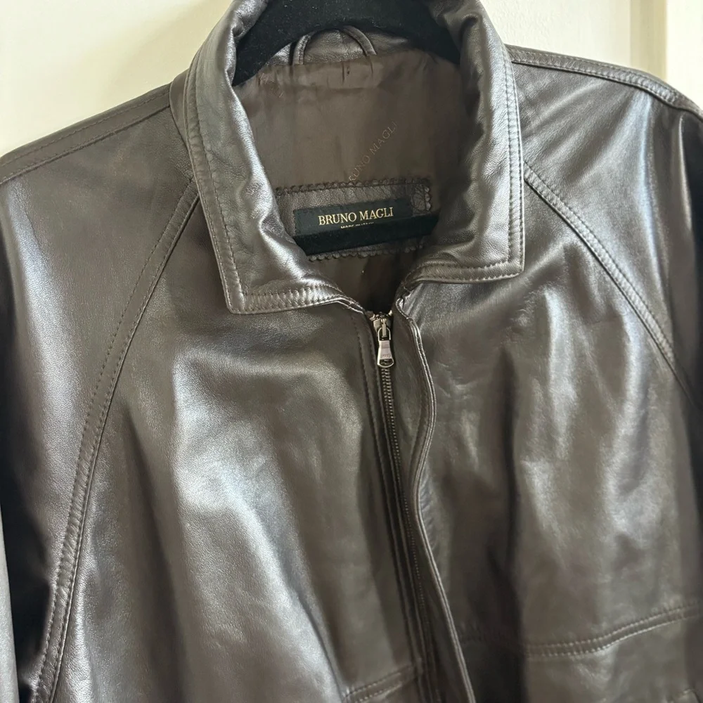 Bruno Magli Italian Brown Soft 100% Leather Made in Italy Jacket Size 42 Lined